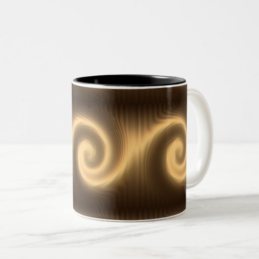 abstracte gouden spiraaltextuur tweekleurige koffiemok (Voorkant rechts)