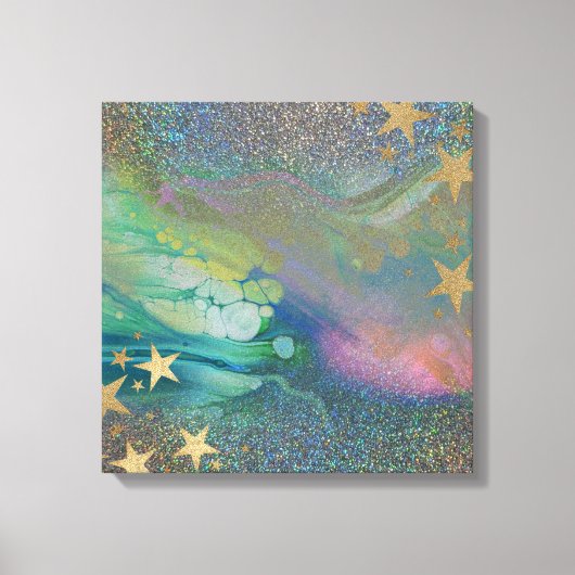 Abstracte gouden sterren Vloeibaar verf Canvas Afdruk (Voorkant)