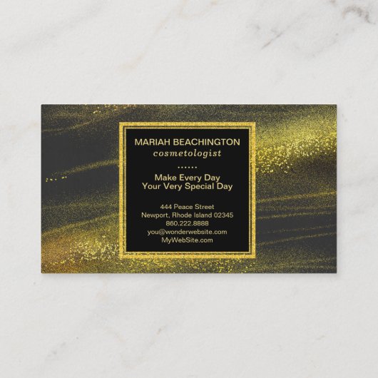 *~* Abstracte gouden stof en zwarte opwindende ban Visitekaartje (Achterkant)