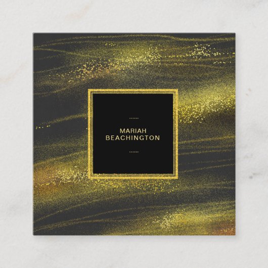 ** Abstracte gouden stof en zwarte opwindende band Vierkante Visitekaartje (Voorkant)