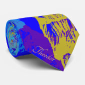 Abstracte gouden vlinder blauwe ondergrond stropdas (Opgerold)