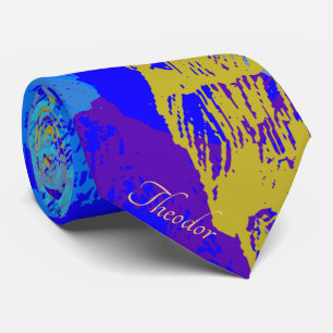 Abstracte gouden vlinder blauwe ondergrond stropdas