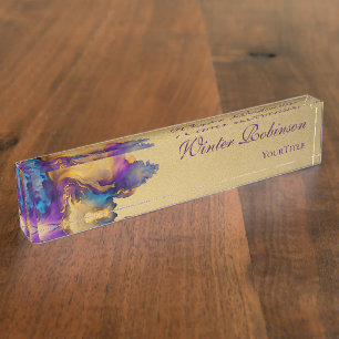 Abstracte gouden waterverf kleurrijke inkt naambordje