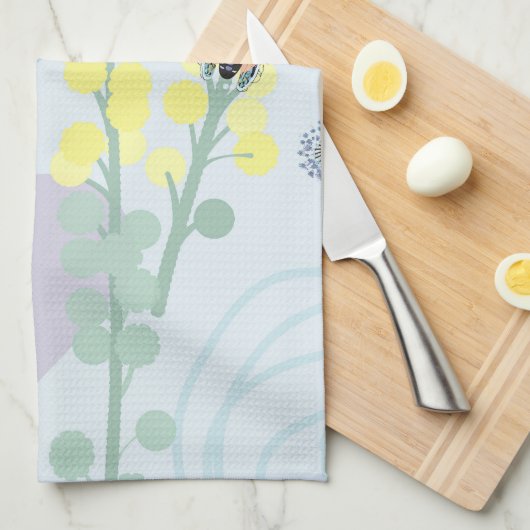 Abstracte Gouden Wattle Moderne Acacia Illustratie Theedoek (Quarter Fold)