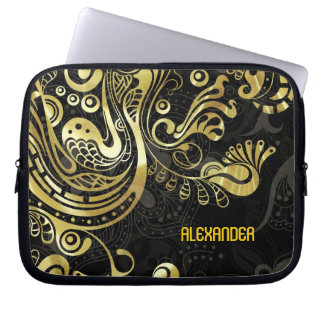 Abstracte gouden wervelingen - Custom Monogram Laptop Sleeve
