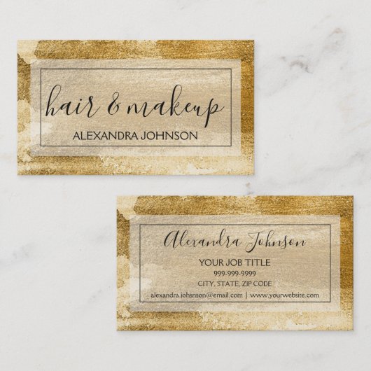 Abstracte goudfolie trendy haar en make-up visitekaartje (Voorkant / Achterkant)