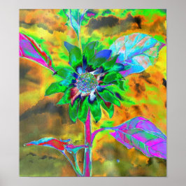 Abstracte goudgroene zonnebloem | retro funky poster