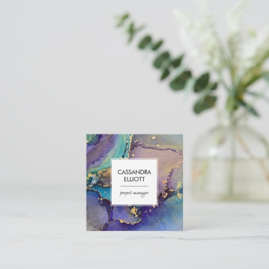 Abstracte goudkleurige goudvetten met vloeiende  k vierkante visitekaartje (Staand voorkant)