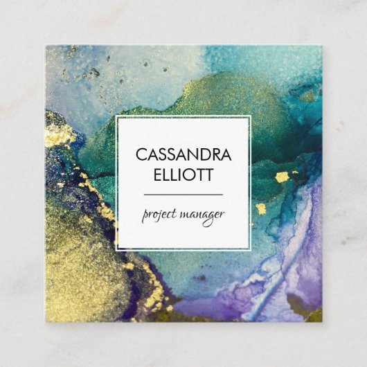 Abstracte goudkleurige goudvetten met vloeiende k vierkante visitekaartje (Voorkant)