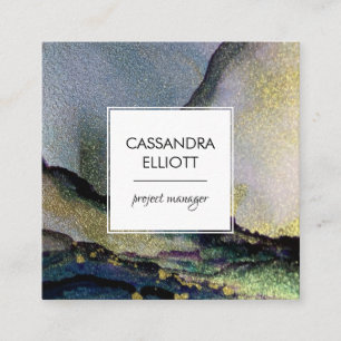 Abstracte goudkleurige inktpatronen voor vloeistof vierkante visitekaartje