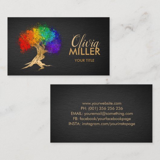 Abstracte goudkleurige inktspleetboom visitekaartje (Voorkant / Achterkant)