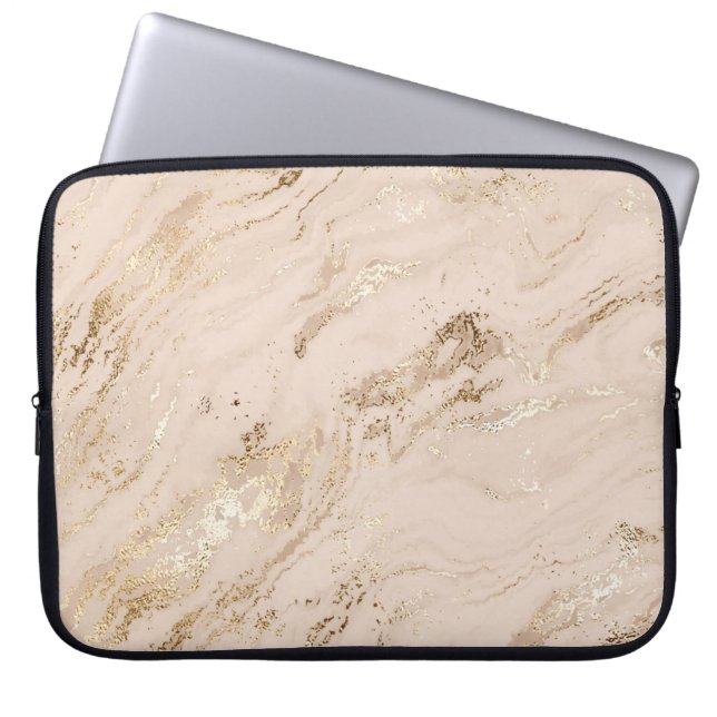 Abstracte goudmarmer met glittergolven laptop sleeve (Voorkant)