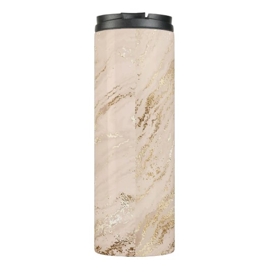 Abstracte goudmarmer met glittergolven thermosbeker (Achterkant)