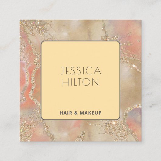Abstracte goudpastelwasprogramma's met goudglitter vierkante visitekaartje (Voorkant)