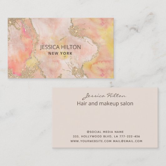 Abstracte goudpastelwasprogramma's met goudglitter visitekaartje (Voorkant / Achterkant)