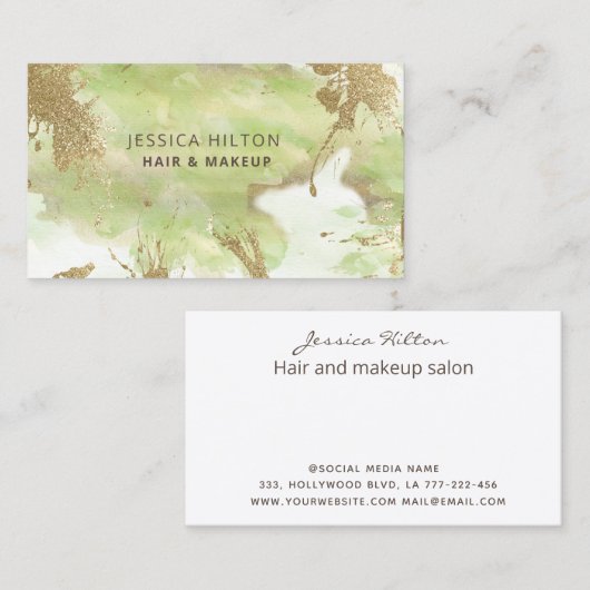 Abstracte goudpastelwasprogramma's met goudglitter visitekaartje (Voorkant / Achterkant)