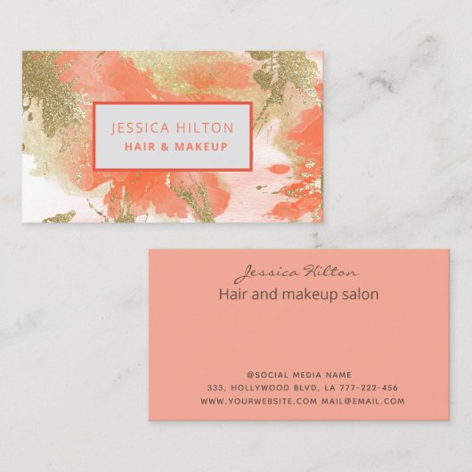 Abstracte goudpastelwasprogramma's met goudglitter visitekaartje (Voorkant / Achterkant)