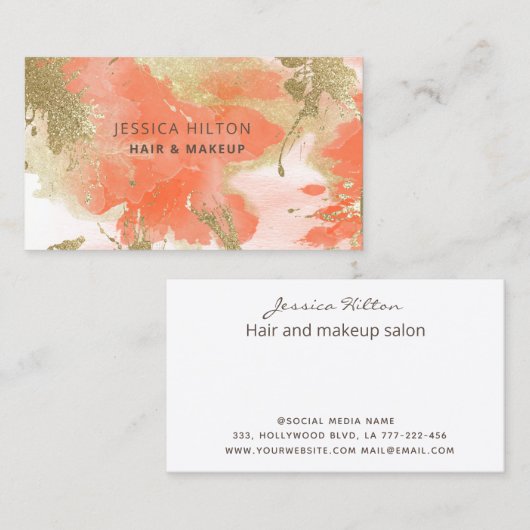 Abstracte goudpastelwasprogramma's met goudglitter visitekaartje (Voorkant / Achterkant)