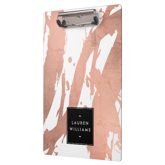 Abstracte goudpenseelstreken van Roos op wit Klembord (Links)