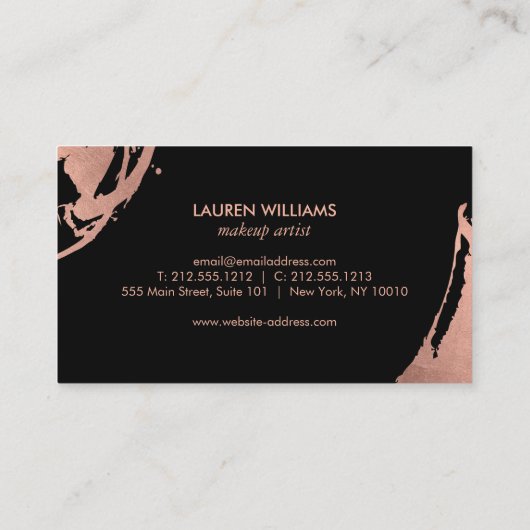 Abstracte goudpenseelstreken van Roos op wit Visitekaartje (Achterkant)