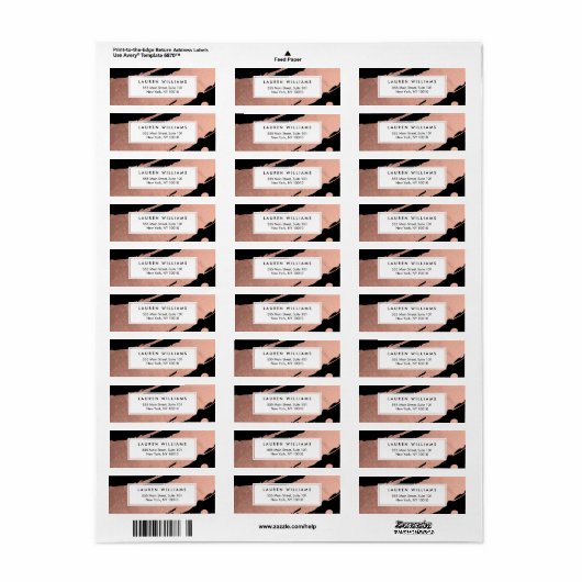 Abstracte goudpenseelstreken van Roos op zwart Etiket (Full Sheet)