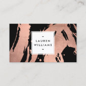 Abstracte goudpenseelstreken van Roos op zwart Visitekaartje (Voorkant)