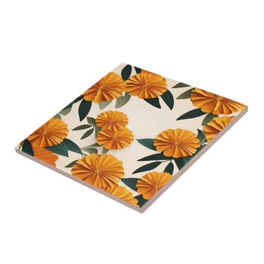 Abstracte goudsbloemen tegeltje (Zijkant)