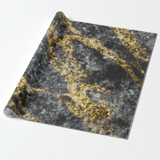 Abstracte goudsparken met rotsachtige textuur cadeaupapier (Uitgerold)