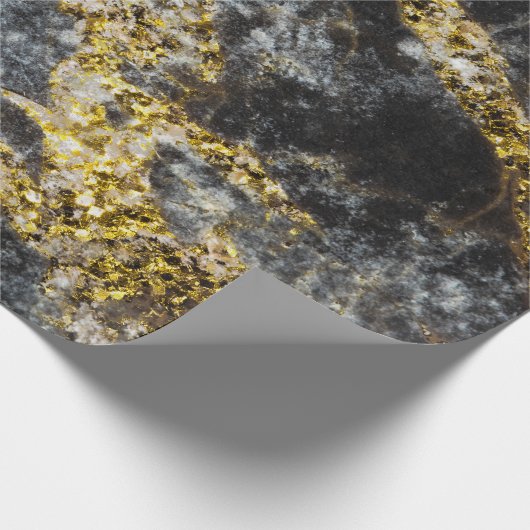 Abstracte goudsparken met rotsachtige textuur cadeaupapier (Hoek)