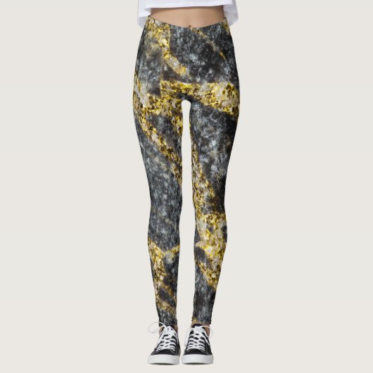 Abstracte goudsparken met rotsachtige textuur leggings (Voorkant)
