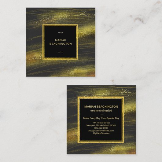 *~* Abstracte goudstof en zwart opwindend zwart Vierkante Visitekaartje (Voorkant / Achterkant)