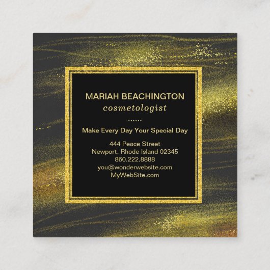 *~* Abstracte goudstof en zwart opwindend zwart Vierkante Visitekaartje (Achterkant)