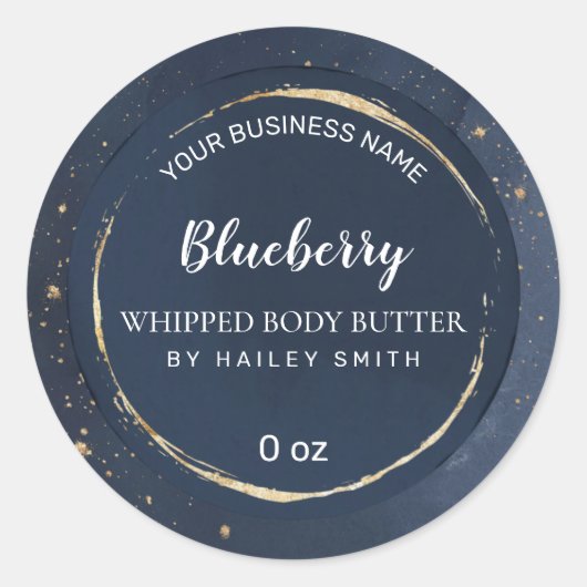 Abstracte goudstof marineslauw blauw, afgekorte li ronde sticker (Voorkant)