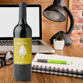 Abstracte goudwitte kerstboom wijn etiket