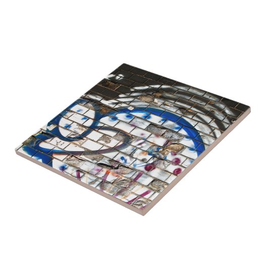 Abstracte graffiti Brick Blue, Red en White Tegeltje (Zijkant)