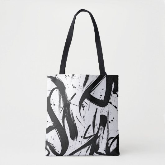 Abstracte Graffiti Canvas tas – Vet Zwart & Wit (Voorkant)