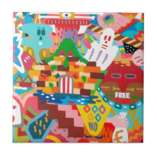 Abstracte graffiti-muurschildering tegeltje