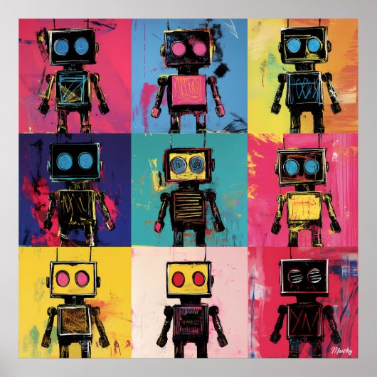 Abstracte Graffiti Robot Kunst raster Vette Kleure Poster (Voorkant)