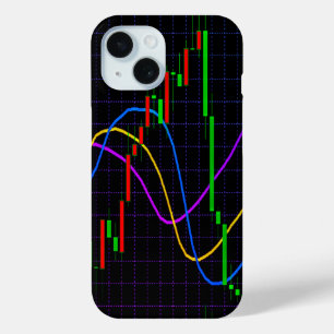 Abstracte grafiek van aandelencandlesticks op zwar iPhone 15 case