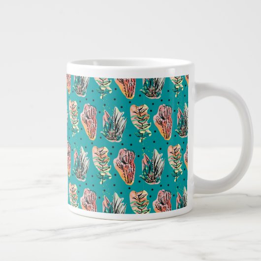 Abstracte grafische cactus Succulent Patroon Grote Koffiekop (Rechts)