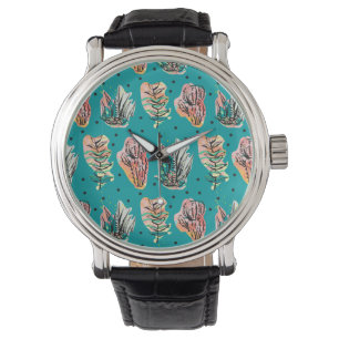 Abstracte grafische cactus Succulent Patroon Horloge