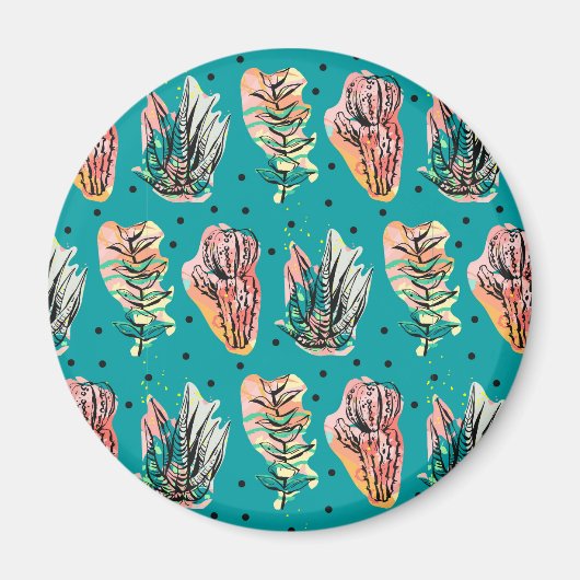 Abstracte grafische cactus Succulent Patroon Magneet (Voorkant)