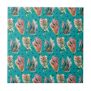 Abstracte grafische cactus Succulent Patroon Tegeltje