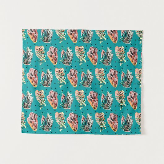 Abstracte grafische cactus Succulent Patroon Wandkleed (Voorkant (horizontaal))