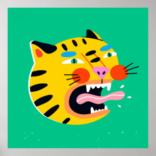 Abstracte grappige tijger poster