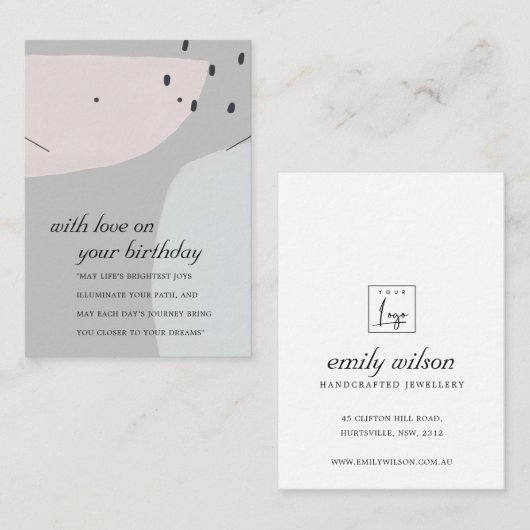 ABSTRACTE GRAY BLUE BIRTHDAY KETTING EARRINGCARD PLAATSKAARTJE (Voorkant / Achterkant)
