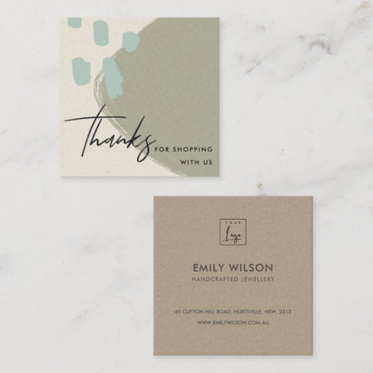 ABSTRACTE GRAY BLUE KRAFT SCANDI DANK U LOGO VIERKANTE VISITEKAARTJE (Voorkant / Achterkant)