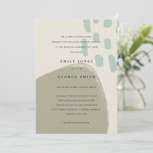 ABSTRACTE GRAY BLUE KRAFT SCANDI WEDDING INVITE BEDANKKAART (Staand voorkant)
