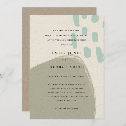 ABSTRACTE GRAY BLUE KRAFT SCANDI WEDDING INVITE BEDANKKAART (Voorkant / Achterkant)