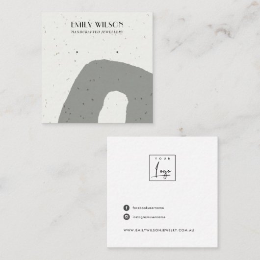 ABSTRACTE GRAY CERAMIC TEXTURE STUD EARRING DISPLA VIERKANTE VISITEKAARTJE (Voorkant / Achterkant)